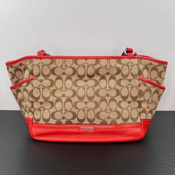 Coach 23297 Park Signature C Print Carrie Tote Shoulder Bag Purse Vermilion - Picture 3 of 16